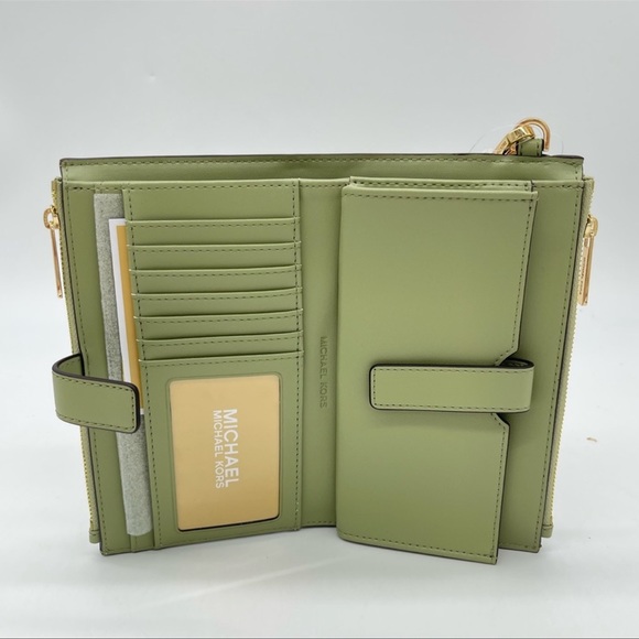 Michael Kors Large Emilia Tote Bag& Double ZipWallet Wristlet Light Sage Leather - Picture 10 of 13